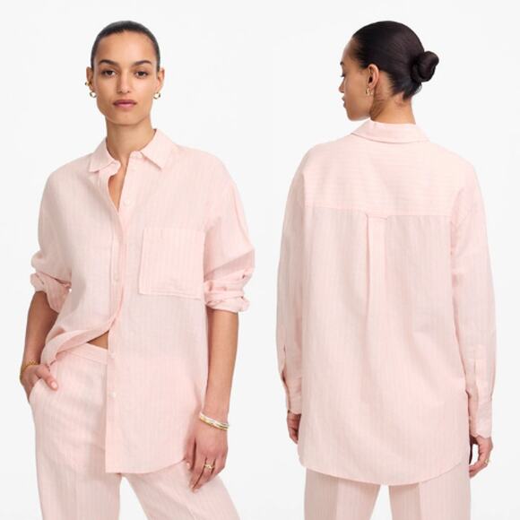 Madewell Womens Stripe Oversized Button-Up Shirt NU448 Palest Blossom Size M NWT